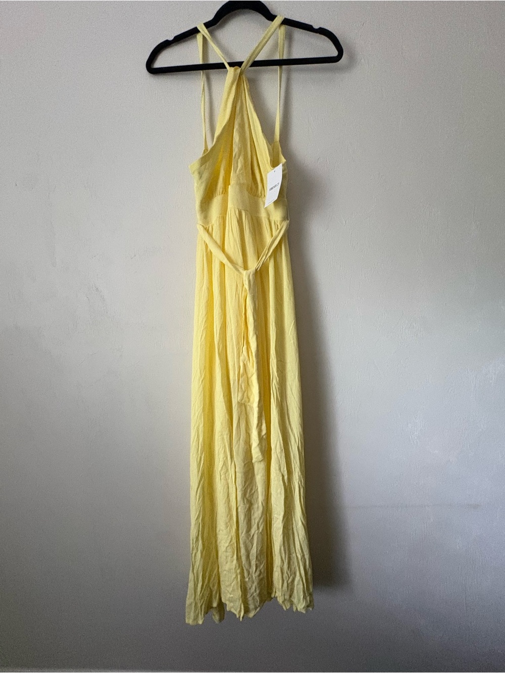 Forever 21 Light Yellow Halter Tie-Waist Maxi Dress